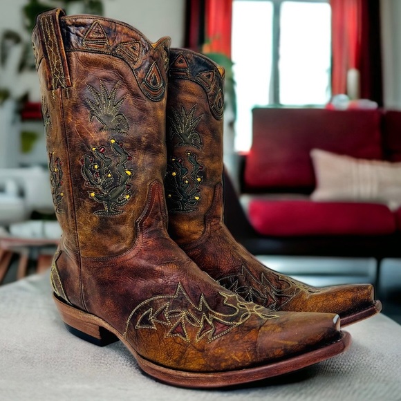 Old Gringo Shoes - Old Gringo Cactus Novularis Brown Leather Cowboy Cowgirl Western Boots 10.5 Rare